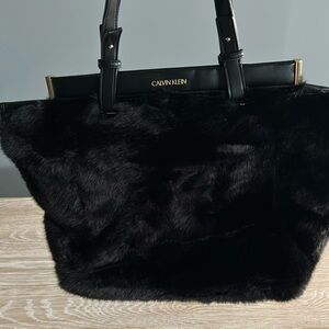 NWOT Calvin Klein Black Fur Tote